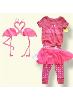 NWT 3pc set adorable pant/tutu/tee set pink flamingo new. 3-6m